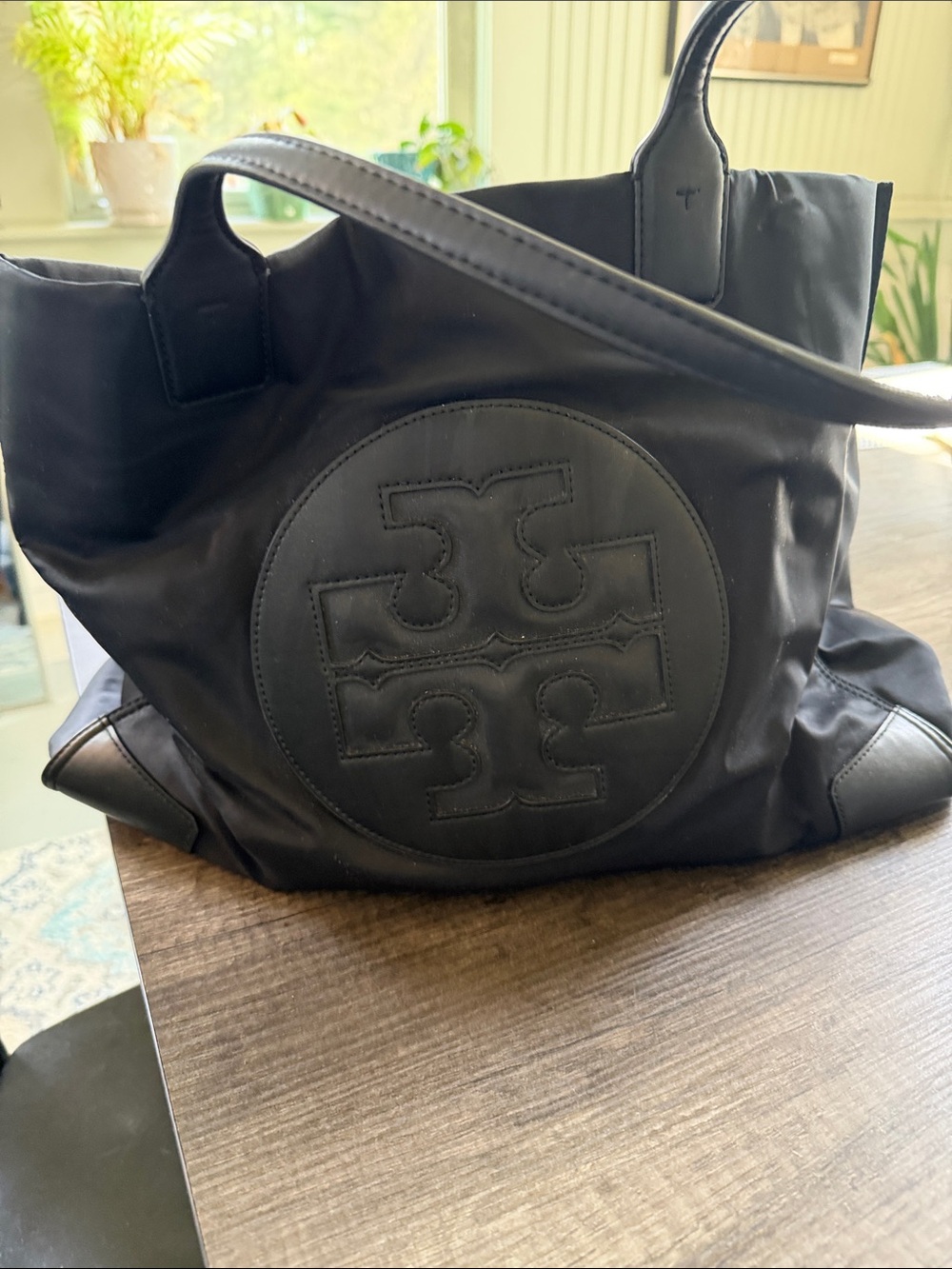 Tory Burch Black Embossed Logo Nylon Tote